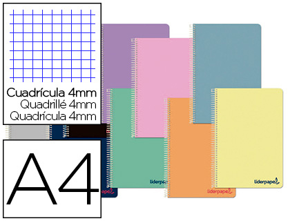 Cuaderno espiral Liderpapel Wonder A4 tapa plástico 80h 90g c/4mm. colores surtidos